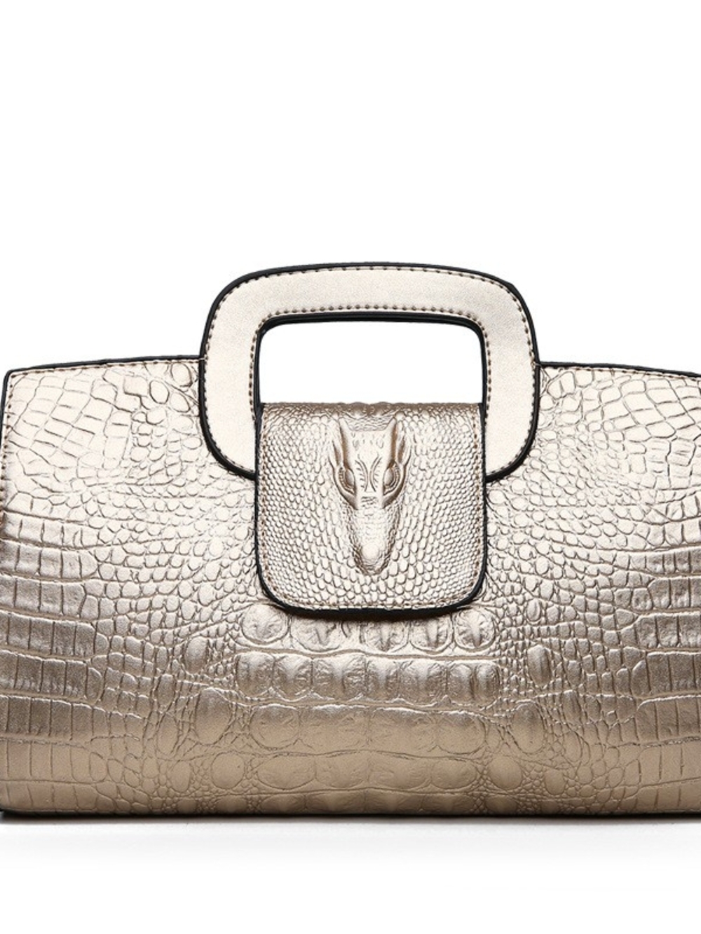 & Other Stories Metallic Croc-Embossed Top-Handle Clutch in Champagne Gold